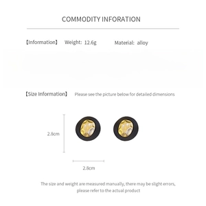 Detail view of round wrinkled metal stud earrings showing 2.8cm size and alloy material