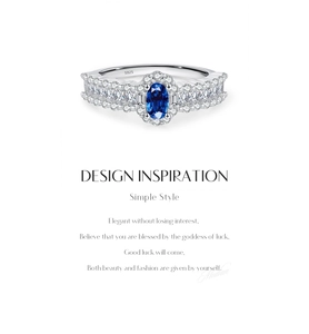 Detailed macro view of S925 sterling silver ring with oval sapphire and sparkling pavé diamonds