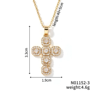 Detailed size parameters for the gold cross pendant necklace with zirconia inlays