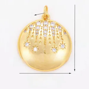 Macro detail of gold plated star pendant with micro-paved zircons and size measurements