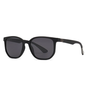 Black square polarized sunglasses with carbon fiber texture arms in a 3/4 side view
