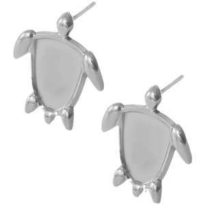 Polished silver 304 stainless steel sea turtle stud earrings in a minimalist animal design