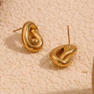 Minimalist 18K gold plated stainless steel knot stud earrings for women with twisted design