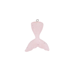 Detailed view of a pink gradient resin mermaid tail pendant with glitter and a metal loop