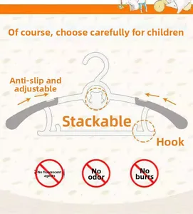 Detail of retractable children's hanger with non-slip hooks and stackable bear design