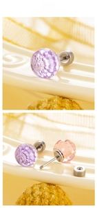 Macro shot of 6/8mm faceted crystal ball earrings with secure screw back design