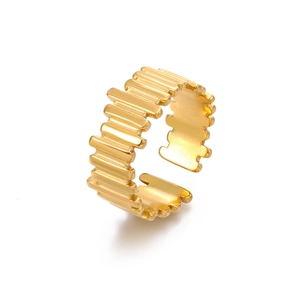 Polished 18K gold plated stainless steel wave ring with an adjustable open design