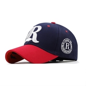 Navy and red baseball cap with 3D letter R embroidery and Major League side patch
