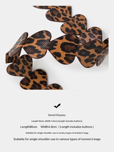 Detail of leopard print heart-shaped replacement strap for shoulder bags with dimensions