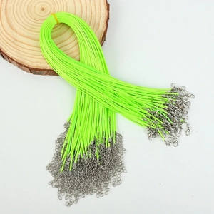 Neon green braided necklace cord with silver lobster clasp and extension chain