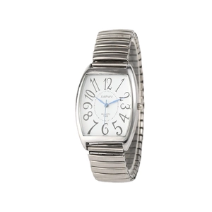 Montre à quartz tonneau argentée classique avec bracelet extensible et chiffres d'art
