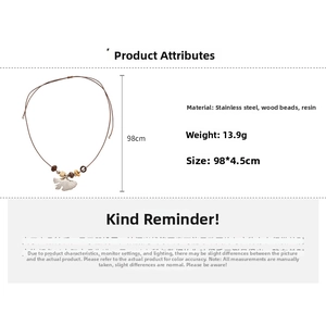 Detail specifications of stainless steel ginkgo leaf necklace with wood beads measurements