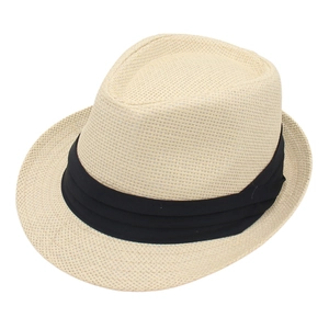Classic cream fedora straw hat featuring a stylish wide triple-layered black ribbon band