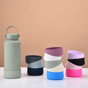 Multiple colorful thick silicone protective sleeves for water bottles in various vibrant shades