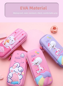 Detail of 3D embossed EVA pencil cases featuring waterproof cartoon animal patterns