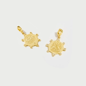 Golden moth and celestial relief pendant necklace made of S925 silver with rhinestones