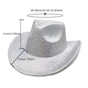 Silver sequin cowboy hat with geometric laser texture, 56-58cm circumference and 7cm brim