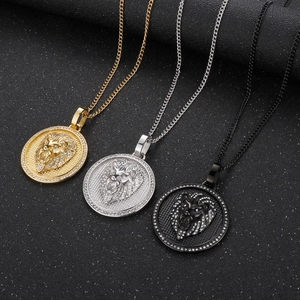 Hip hop lion head pendant necklace in gold, silver, and black with sparkling zircons