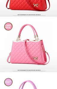 Détail de sacs à main en cuir PU matelassé avec nœuds en métal en rouge, rose et violet