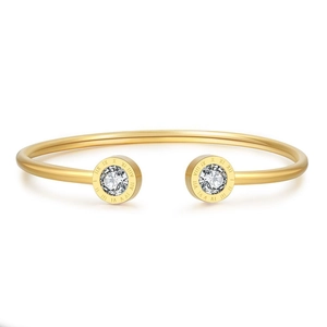 Brazalete Abierto de Números Romanos de Acero Inoxidable para Mujer Acero de Titanio Circón Incrustado Oro Plata Oro Rosa Negro Joyería Regalo
