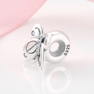 S925 sterling silver butterfly spacer bead with small diamonds for DIY jewelry
