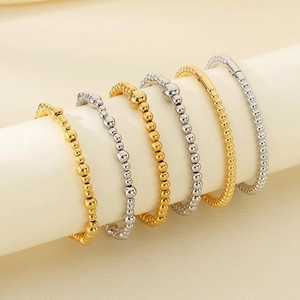 Minimalist Round Bead Bracelet Stainless Steel Gold Plated Polished Geometric Fashion Jewelry For Women Elegant