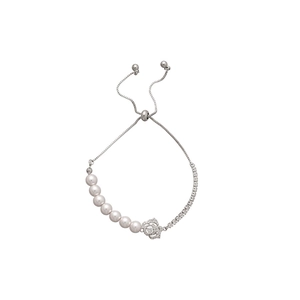 Elegant silver flower bracelet with pearls and zircon stones for women fashion jewelry