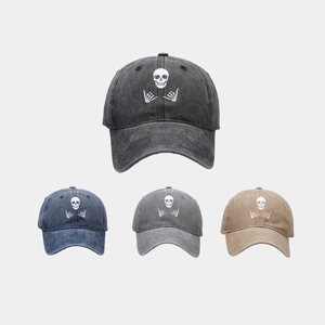 Washed Cotton Baseball Cap Distressed Retro Streetwear Sun Protection Skull Print Hip Hop Hat For Men Women Adjustable