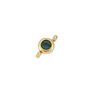 Detail of 6.5mm emerald green birthstone pendant with double golden stainless steel loops