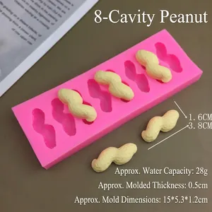 Vue détaillée du moule en silicone rose à 8 cavités en forme d'arachide pour gâteaux