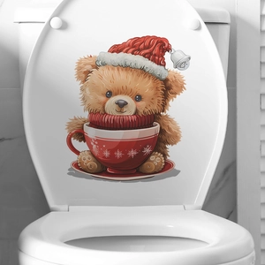 Sticker de toilette ours de Noël pour décoration murale festive de la salle de bain