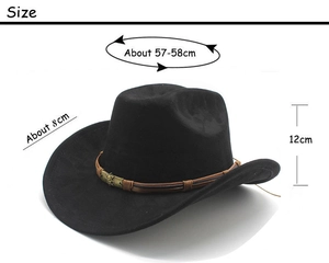 Tabella taglie dettagliata per cappello cowboy in lana nera con circonferenza 57-58 cm