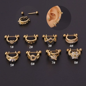Crown Ear Cartilage Stud Stainless Steel Copper Zircon Thin Bar Piercing Barbell Jewelry For Women