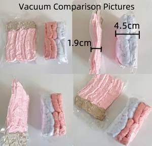 Gradient bow headband and wristband set showing vacuum compression thickness comparison