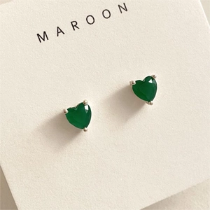 925 Sterling Silver green heart cubic zirconia stud earrings in a minimalist style