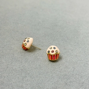 Sweet ice cream cupcake stud earrings with colorful zircon inlay and enamel finish