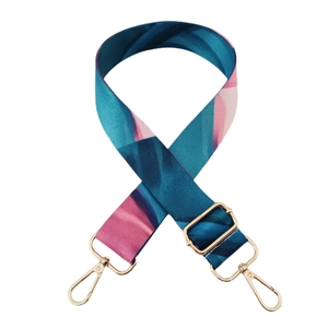 Adjustable wide replacement shoulder strap with blue and pink abstract floral pattern