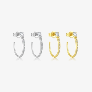 Boucles d'Oreilles Demi-Créoles en Forme de C en Argent Sterling 925 pour Femmes Serties de Strass en Forme de Poire Bijoux Mode
