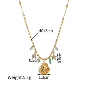 Detailed size chart for 18k gold shell necklace showing dimensions 40+5cm and 1.3cm