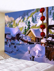 Tapisserie murale de Noël avec paysage de village enneigé pour décoration de chambre