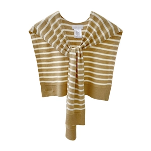Classic khaki and white striped knit shawl wrap with a knotted tie design for women
