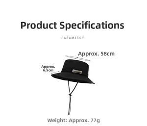 Detailed size parameters of quick-dry sun hat with 58cm circumference and 6.5cm brim