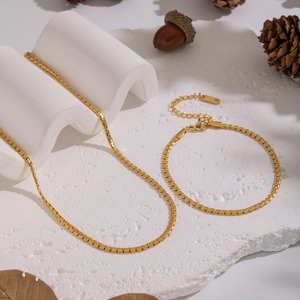 Minimalist Gold Plated Stainless Steel Box Chain Necklace And Bracelet For Women Waterproof Hypoallergenic Jewelry