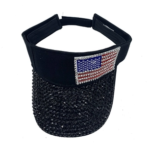 Visera de sol con diseño de bandera americana en pedrería y ala de cristal