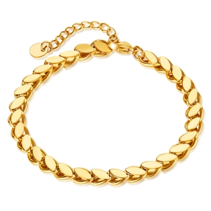 Elegant gold minimalist hollow heart charm bracelet with shiny stainless steel oval links