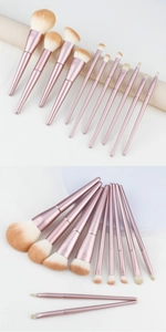 Detailansicht des 13-teiligen Profi-Make-up-Pinselsets mit roségoldenen Metallgriffen