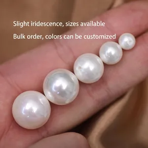 Lustrous white round glass pearl beads with holes for DIY jewelry making and crafts