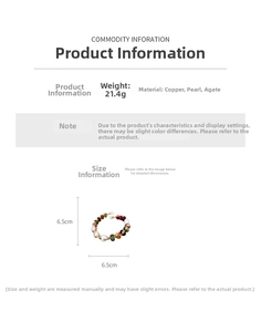 Detailed size specifications for the natural agate and pearl open bangle bracelet