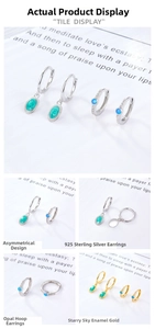 Macro shot of S925 sterling silver stamp on enamel earrings with opal stone inlay
