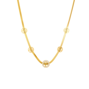 Gold tree of life snake chain necklace with sparkling zircon inlaid circular pendants